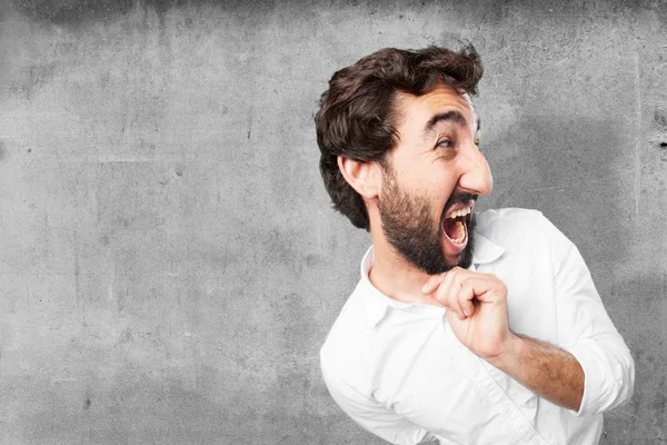 Hombre divertido pensando con expresión en desacuerdo — Foto de Stock