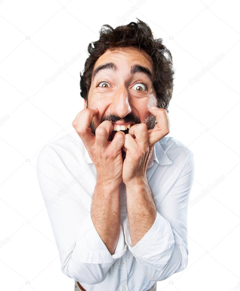 funny man scared in worried pose
