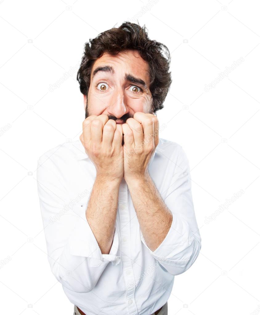 funny man scared in worried pose