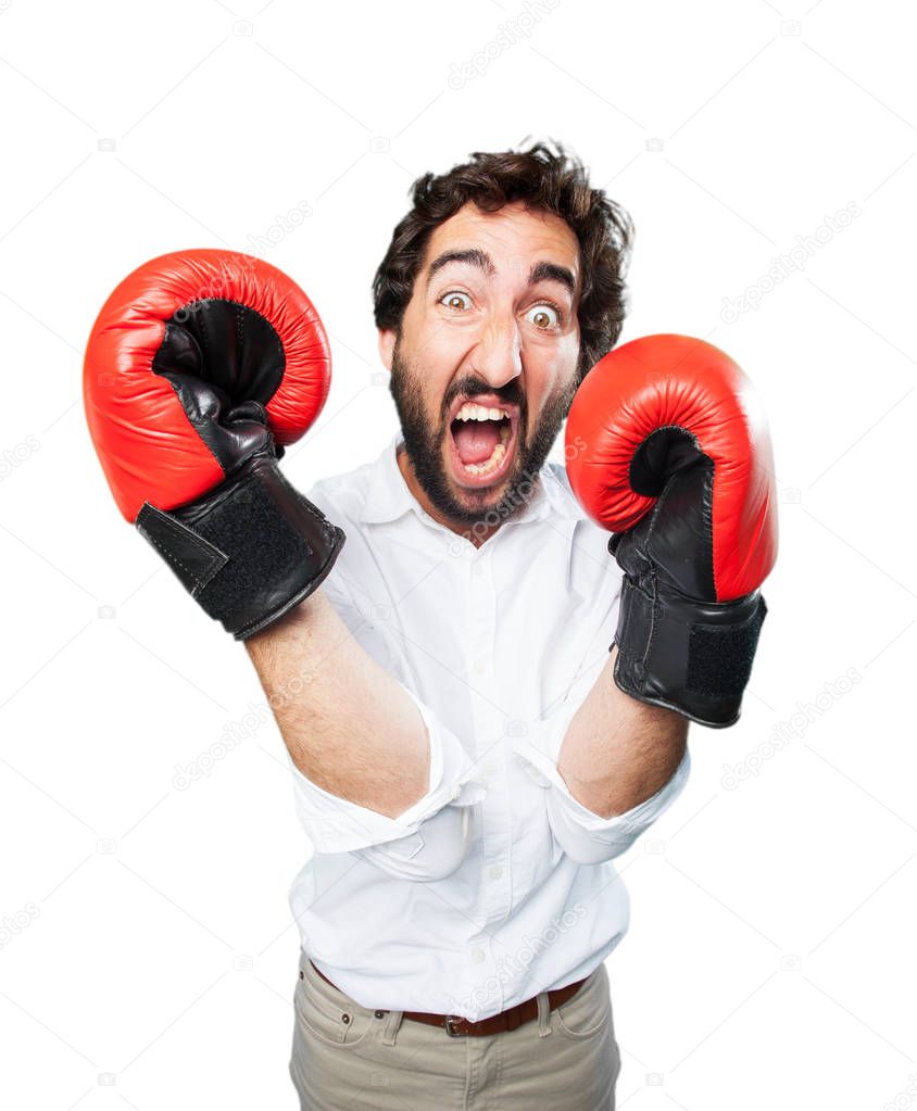 man boxing with disagree expression