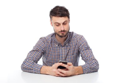 mutlu genç işadamı ile hareket eden telefon