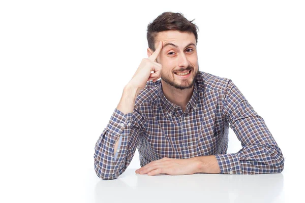 Jovem homem de negócios feliz pensando — Fotografia de Stock