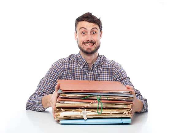 Young happy businessman with files — Stock Photo, Image