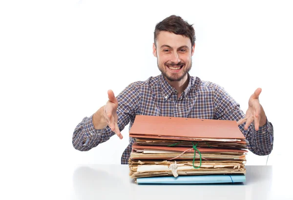 Young happy businessman with files — Stock Photo, Image