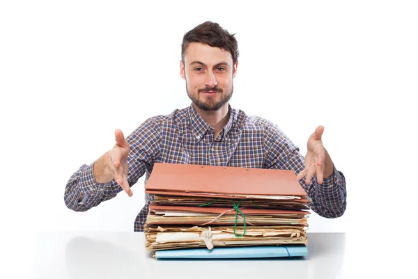 Joven feliz hombre de negocios con archivos —  Fotos de Stock