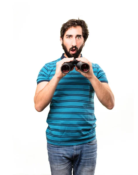 Young cool man with binoculars — Stock Photo, Image