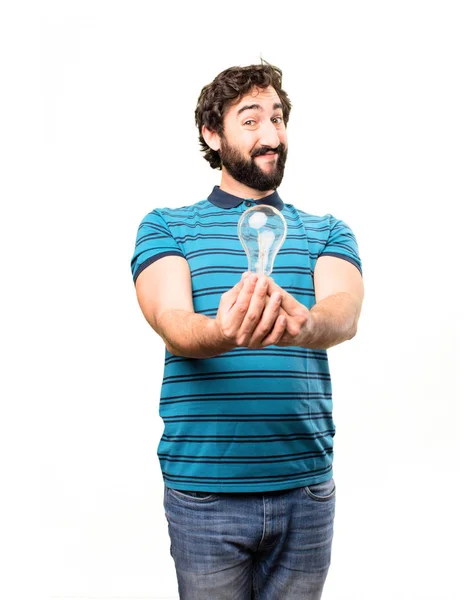 Young cool man with a bulb — Stock Photo, Image