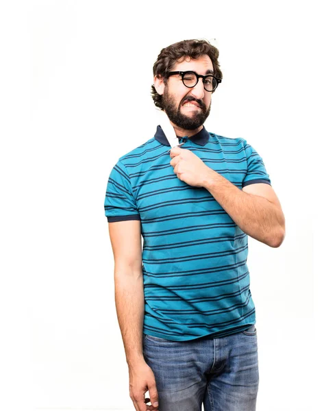 Young cool man with a knife — Stock Photo, Image