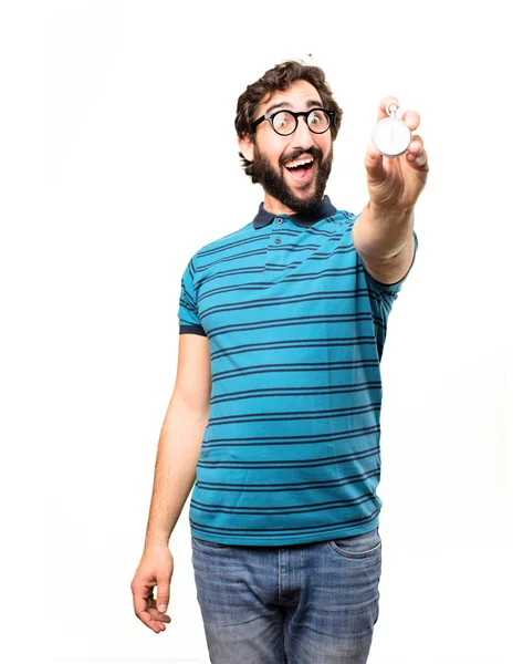 Young cool man with a stopwatch — Stock Photo, Image