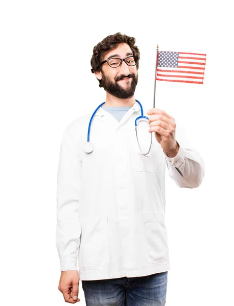Genç doktor adam bir bayrak ile — Stok fotoğraf