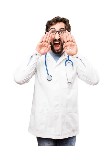 Jonge dokter man schreeuwen — Stockfoto