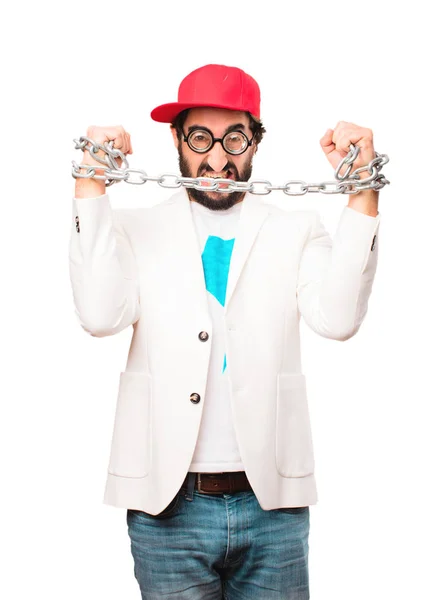 Young crazy businessman with a chain — Stock Photo, Image