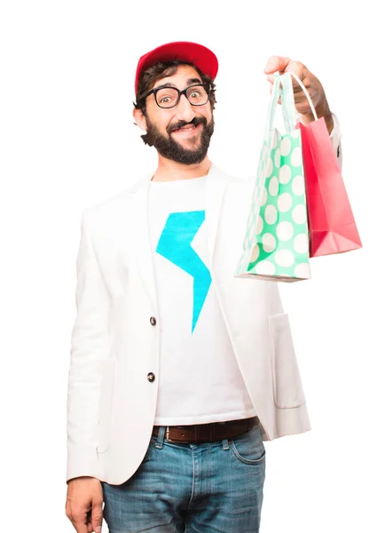 young crazy businessman with shopping bags