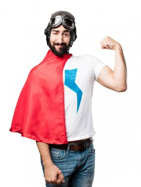 Genç süper kahraman güçlü işareti ile