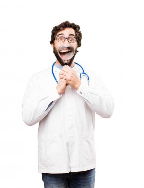 genç doktor adam bir büyüteç ile