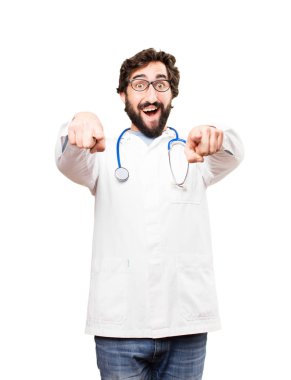 genç doktor adam işaret