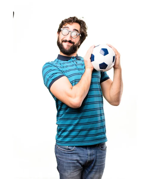 Young cool man with a football ball — Stock Photo, Image