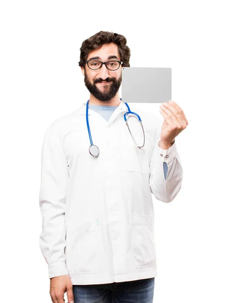 Joven doctor hombre con una tarjeta gris —  Fotos de Stock