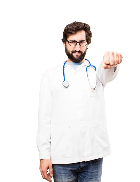 Joven doctor hombre con signo de lucha —  Fotos de Stock