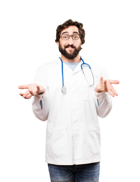 Jonge dokter man met verward expressie — Stockfoto