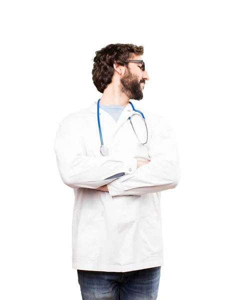 Young doctor man with disagreement expression — Stock Photo, Image