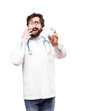 genç doktor adam bir kronometre ile