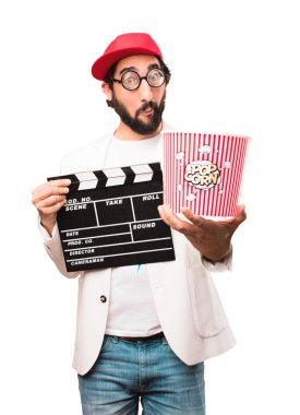 bir tokmağı ve patlamış mısır ile deli iş adamı