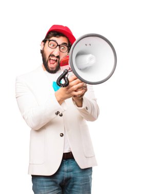 Bir megafon ile genç çılgın işadamı