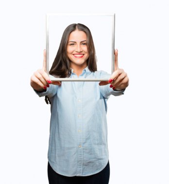 bir çerçeve ile genç güzel kız