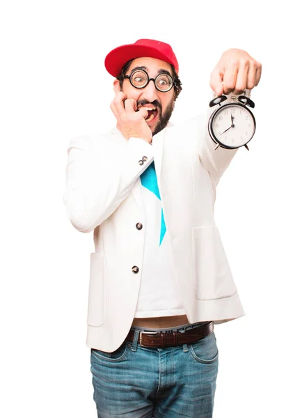 Giovane uomo d'affari pazzo con un orologio — Foto Stock