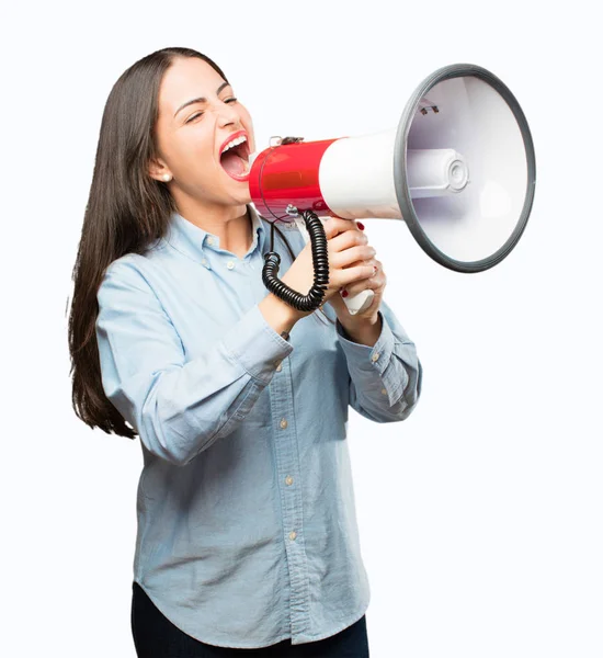 Young cool girl with a megaphone — Stock Photo, Image