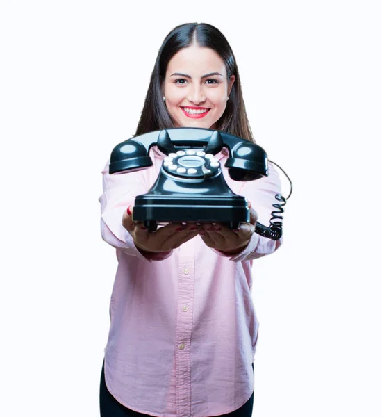 Chica cool joven con teléfono vintage — Foto de Stock