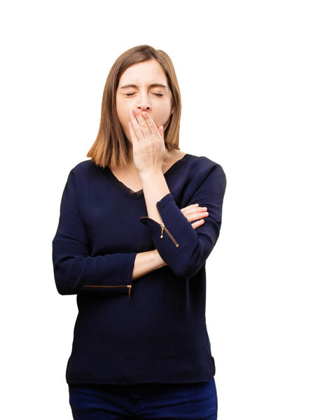 sad pretty woman yawning