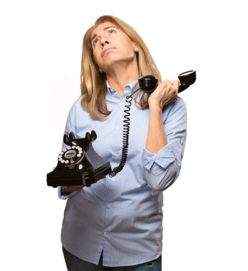 vintage telefon ile üst düzey güzel kadın