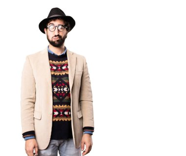 Genç serin hipster ile ifade sıkıcı