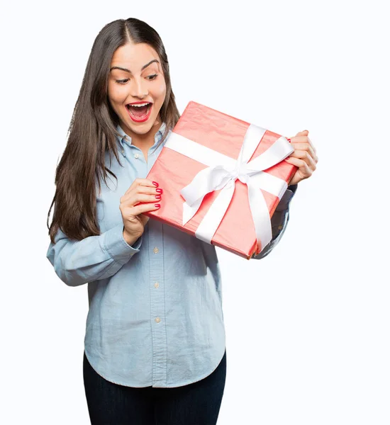 Young cool girl with a gift — Stock Photo, Image