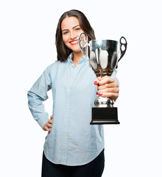 Jeune fille cool avec un trophée — Photo