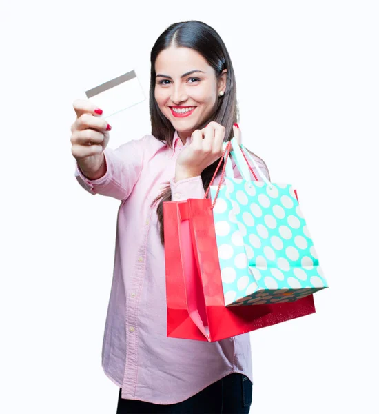 Jovem menina legal com sacos de compras — Fotografia de Stock