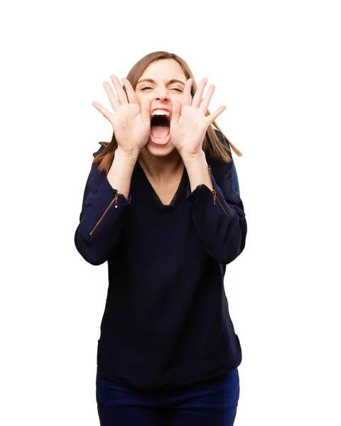 Θυμωμένος όμορφη νεαρή γυναίκα που φωνάζει — Φωτογραφία Αρχείου