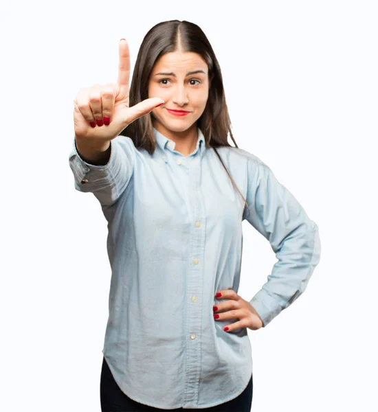 Young cool girl with loser sign — Stock Photo, Image