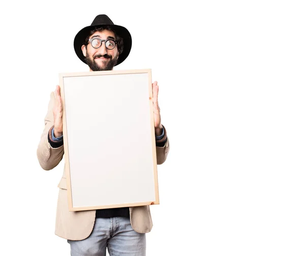 Jovem hipster fresco com um cartaz — Fotografia de Stock