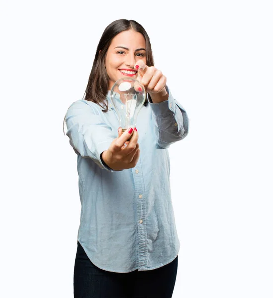 Joven chica cool con una bombilla —  Fotos de Stock