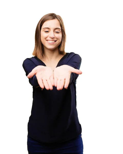 Young pretty woman showing gesture — Stock Photo, Image