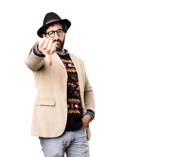 Young cool hipster in disagreement pose — Stock Photo, Image