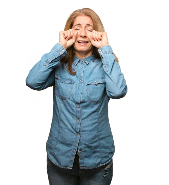 Anciano hermosa mujer llorando —  Fotos de Stock