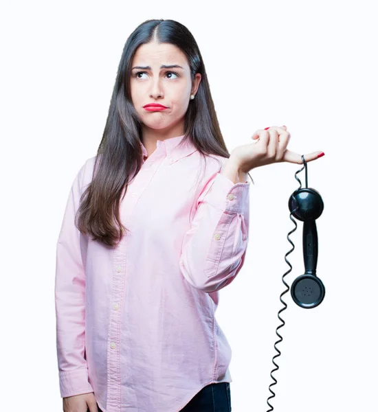 Jovem menina legal com telefone vintage — Fotografia de Stock