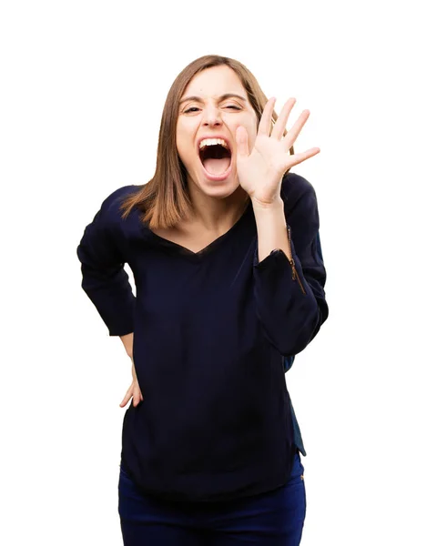 Raiva jovem bonita mulher gritando — Fotografia de Stock