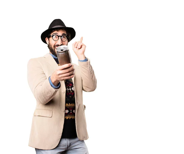 Young cool hipster with a beer — Stock Photo, Image