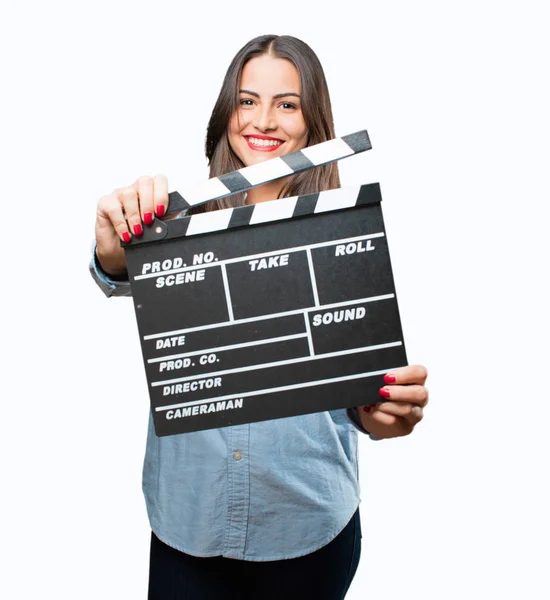 Young cool girl with cinema clapper — Stock Photo, Image