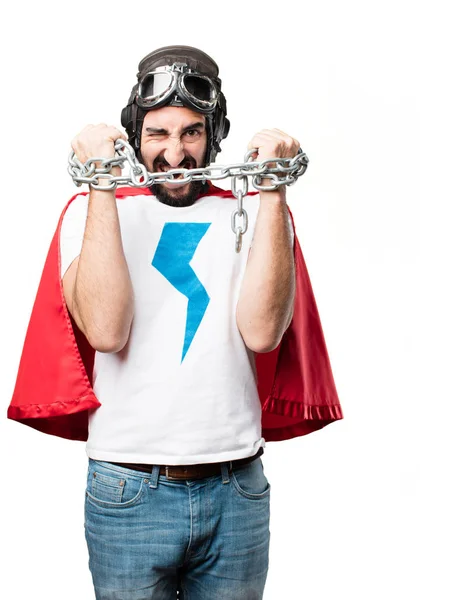 Giovane super eroe con una catena d'acciaio — Foto Stock